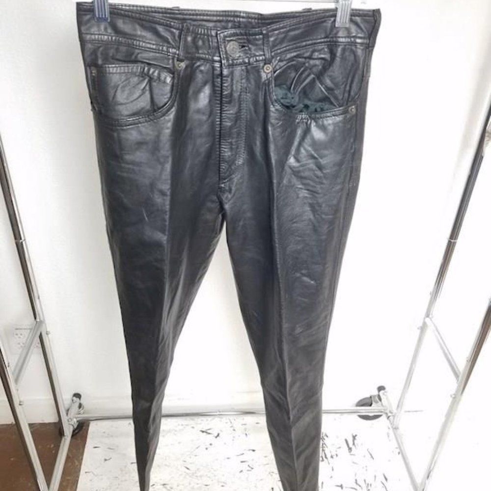 Vintage Adonis Black Leather Pants Sz 30